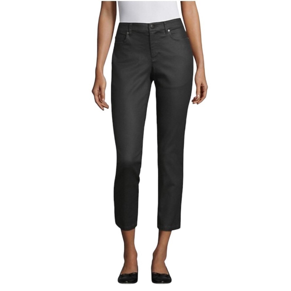 Eileen Fisher Coated Stretch Ankle Jeans High Waist Slim Black Women’s US 8